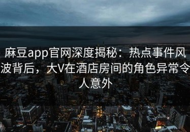 麻豆app官网深度揭秘：热点事件风波背后，大V在酒店房间的角色异常令人意外