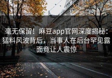 毫无保留！麻豆app官网深度揭秘：猛料风波背后，当事人在后台罕见露面竟让人震惊