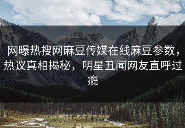 网曝热搜网麻豆传媒在线麻豆参数，热议真相揭秘，明星丑闻网友直呼过瘾