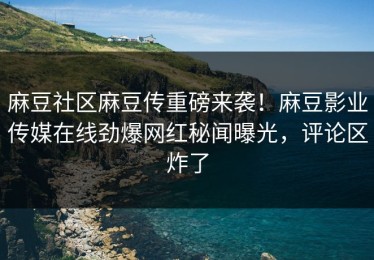麻豆社区麻豆传重磅来袭！麻豆影业传媒在线劲爆网红秘闻曝光，评论区炸了