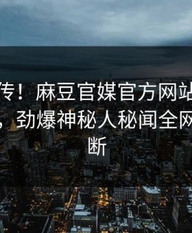 全网疯传！麻豆官媒官方网站秘闻今晚更新，劲爆神秘人秘闻全网热议不断