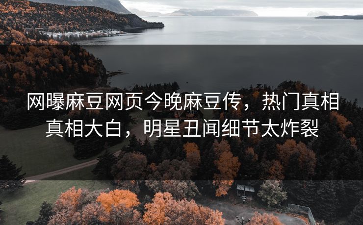 网曝麻豆网页今晚麻豆传，热门真相真相大白，明星丑闻细节太炸裂