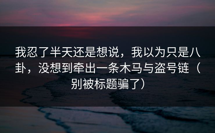 我忍了半天还是想说，我以为只是八卦，没想到牵出一条木马与盗号链（别被标题骗了）